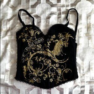 Ribbed Corset with Gold Pattern and Silver Beads Small